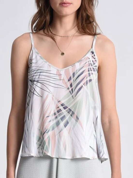 Molly Bracken Tops - Molly Bracken Women's Beige Palm Tank V-Neck Camisole Sz L Tropical Resort